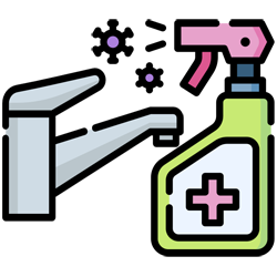 Cleaning away virus particles on a tap using disinfectant 